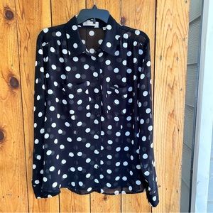 Guess Sheer Polka Dot Button Down Blouse Shirt EUC